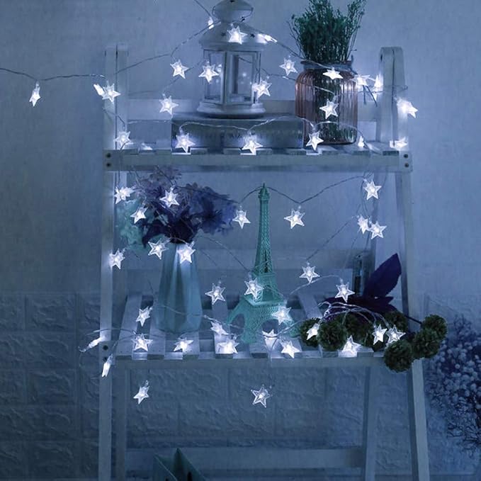 Twinkle Star 100 LED Star String Lights Plug in 33FT, White | Plug In, Waterproof, Indoor Outdoor Use, Bedroom Wedding Party Ramadan Christmas Decor