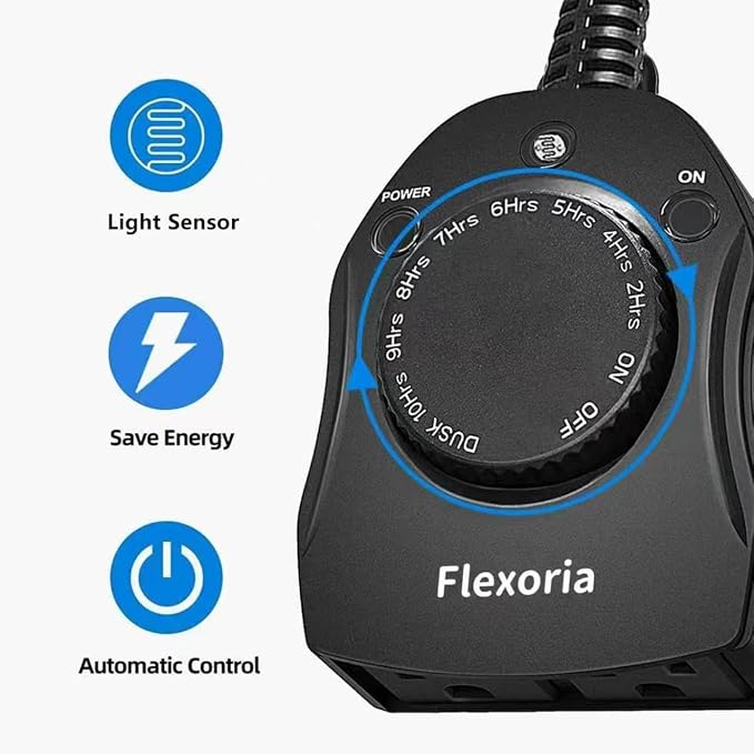 Outdoor Timer Outlet Waterproof, Dusk to Dawn Light Sensor Timer, 2 Grounded Electrical Outlets for Outdoor Lights, 15A/1875W, ETL Listed (1 Pack)