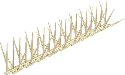 Bird B Gone - Tan Plastic Anti Bird Spikes (24') - Humane Deterrent - Stops Pigeons & Birds from Roosting - UV-Stabilized Polycarbonate - for Rooftops, Ledges, Fences, Etc - Made in USA