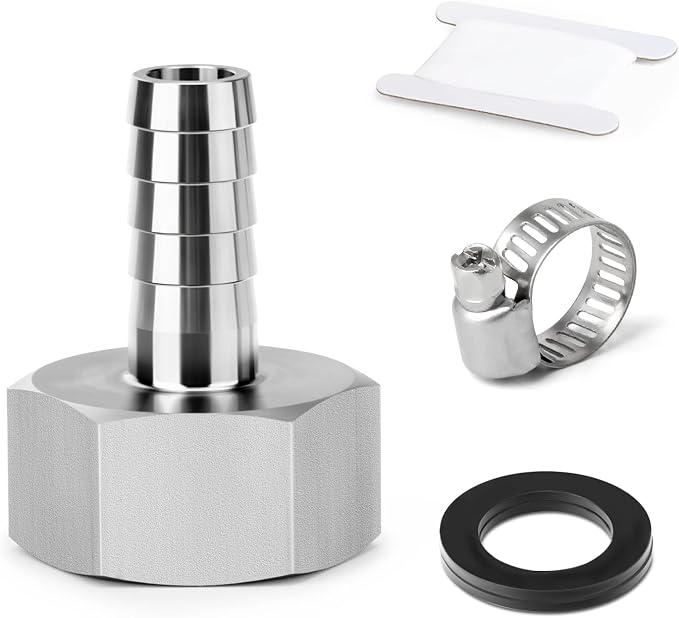 TAISHER 1PCS 304 Stainless Steel Garden Hose Repair Connector, 1/2" Barb x 3/4" GHT Female Garden Hose Adapter with Hose Clamps