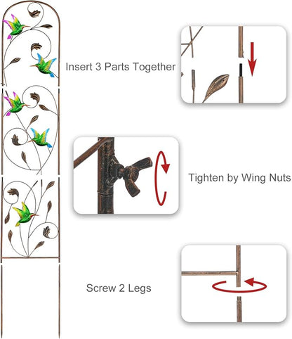 SUNNYPARK Set of 2 Hummingbird Metal Garden Trellis for Climbing Plants, Decorative Vegetables Flowers Vine Trellis for Outdoor Patio 60'' H x 11'' W