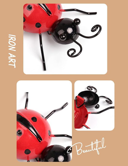 MACLARONX Metal Ladybugs Garden Fence Yard Art Decor 3D Bulk Cute Ladybirds Wall Sculpture Rustic Outdoor Patio Figurines Backyard Ornaments for Home Decorations (Set of 5)