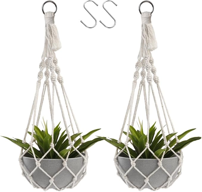 Artilady Plant Hanger Macrame, Hanging Planter for Indoor Plants Holder | Large Hanging Baskets for Plants Outdoor, No Tassels, Farmhouse Rustic Bedroom Window Patio Balcony Window Wall Decor, 2 Pack