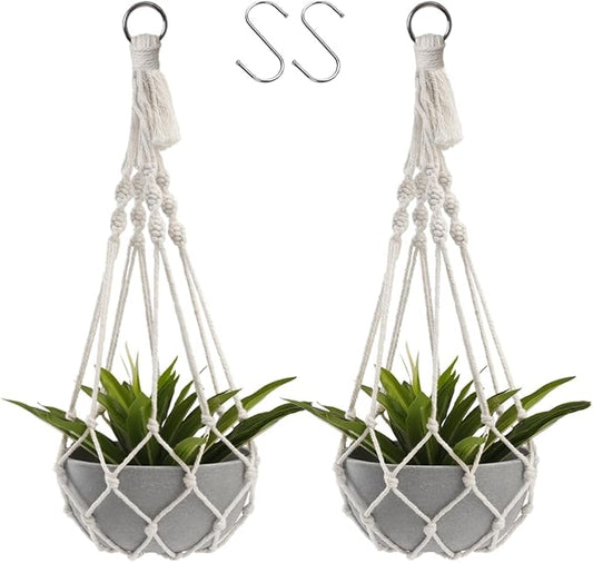 Artilady Plant Hanger Macrame, Hanging Planter for Indoor Plants Holder | Large Hanging Baskets for Plants Outdoor, No Tassels, Farmhouse Rustic Bedroom Window Patio Balcony Window Wall Decor, 2 Pack