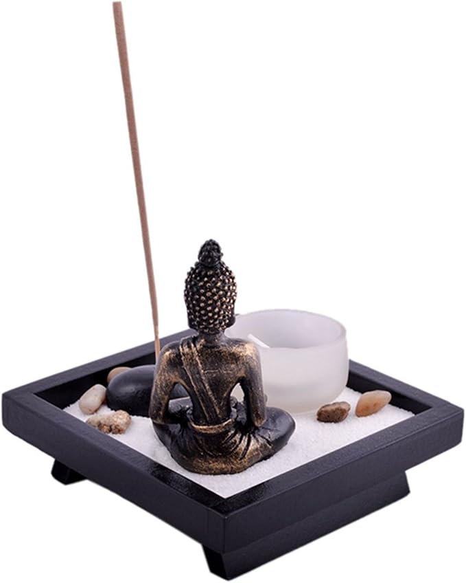 Asian Japanese Feng Shui Sand Zen Garden Buddha Tealight & Incense Holder YD50