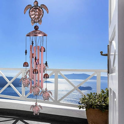 Sea Turtle Wind Chimes Outdoor Indoor Decor - With 4 Tubes 6 Bells 7 Turtles 37In Waterproof Suspension Mobile Tortoise Wind Chimes for Home, Xmas Mom Gifts, Balcony, Festival, Tree, Garden Decoration