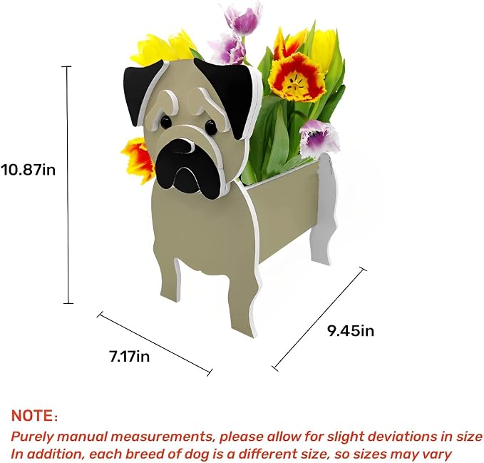 Pug Dog Planter Pots, 9.45 x 7.17 x 10.87 Inches | Dog Flower Pot, Cute Animal Shaped Plant Pot, Gifts for Women & Pet Lovers, Indoor Outdoor Garden Home Office Decor