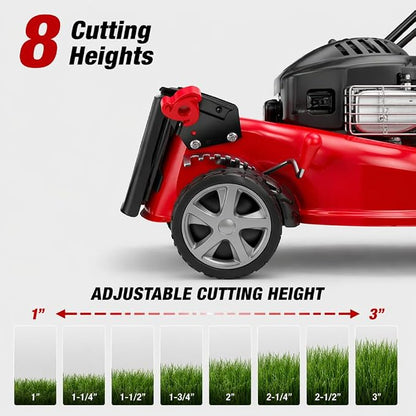 18" Self Propelled Gas Lawn Mower, 131cc DV Engine | 8 Cutting Heights | Push Walk-Behind Mower for Yard, 3-in-1 Mulching, Side Discharge & Rear Bag for Garden Landscaping