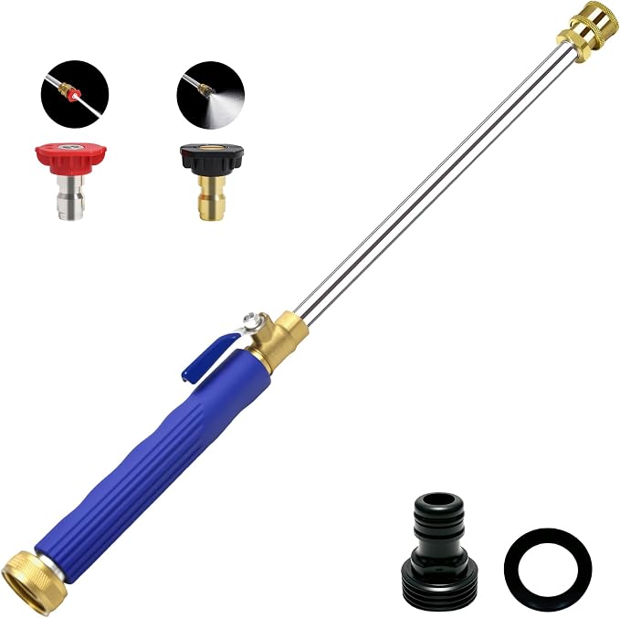 Jet Nozzle Power Washer for Garden Hose with 2 Different Nozzles and Quick Connectors, 2026 Upgrade 17 inch 2-In-1 High Pressure Wand for Patio Car Pet Garden Outdoor Cleaning (Blue)
