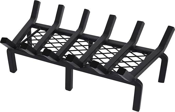 20 Inch Fireplace Grate with Ember Retainer,Cast Iron Fireplace Log Grate,Fireplace Log Holder,Heavy Duty Solid Steel Fireplace Wood Holder,Wood Stove Wrought Rack for Indoor Hearth Outdoor Fireplace