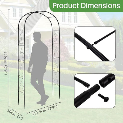 93" Garden Arbor Metal Arch Trellis for Climbing Plants | Outdoor Arbors Archway Pergola for Wedding Ceremony Party Decoration Arched Top Trellises for Rose Vine Backyard Lawn Patio