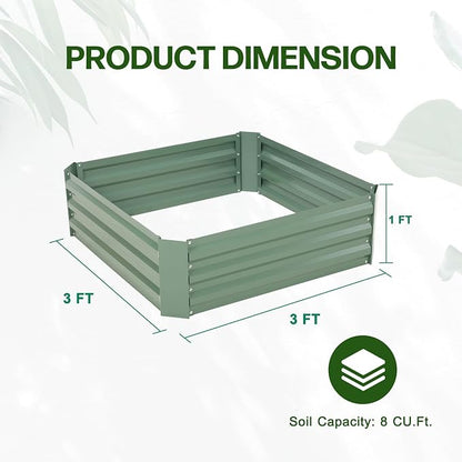Aoodor 3 x 3 x 1 ft Outdoor Raised Garden Bed, Reinforced Galvanized Steel Planter Box for Vegetables, Flowers, and Fruits, Set of 2