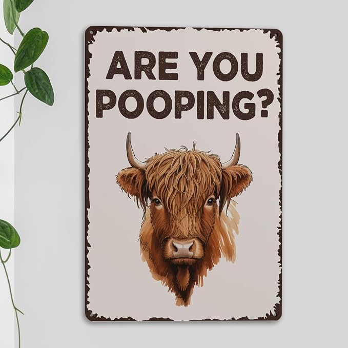 mmiishe Funny Bathroom Signs Metal Signs Cow Gifts for Women Men Vintage Metal Bathroom Decor Are You Pooping for Restroom Toilet Powder Room Wall Decor 8x12 Inches Birthday Anniversary Decoration
