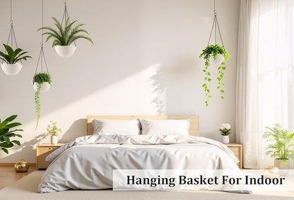 RooTrimmer Hanging Planters for Indoor Outdoor Plants 8 and 10 Inch, 4 Packs Hanging Flower Pot with Drainage Holes, Self-Watering Hanging Basket Perfect for Home, Office and Garden, White