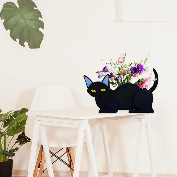 Black Cat Planter Plant Pots,Cute Cat Flower Planter,Gifts for Pet Lovers,Unique Animal Plant Pots,Office,Indoor Outdoor Garden Decor(12.5 * 5.6 * 7.8in)