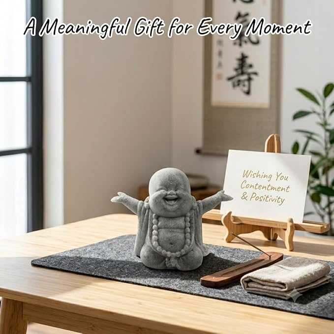 Laughing Buddha Statue, Sandstone Figurine for Aquarium Zen Decor | Laughing Buddha sandstone figurine with a cheerful design for aquarium decor, bonsai displays, and minimalist zen spaces