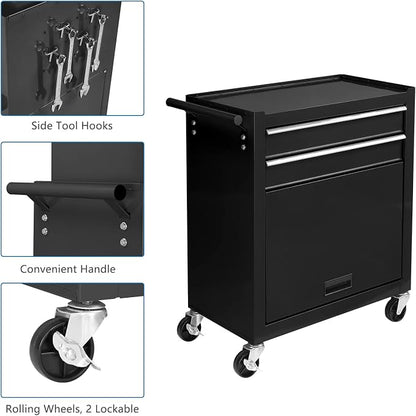 TUFFIOM 8-Drawer Rolling Tool Chest, Tool Storage Cabinet w/Lockable Wheels, Detachable Top, Drawers & Side Hooks, Mechanic Tool Organizer Box for Garage Warehouse Repair Shop