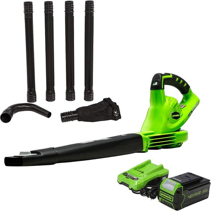 Greenworks 40V (150 MPH) Cordless Leaf Blower, 4.0Ah Battery and Charger Included 24212, 4Ah Battery & Charger, Gutter Cleaning Kit