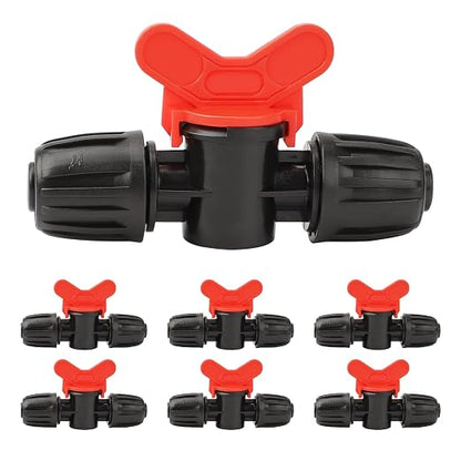 MIXC 1/2 Inch Drip Irrigation Fittings Barbed Valve 6 Pack | 1/2" ID X 0.67" OD, Fits 1/2 Inch Irrigation Tubing, Anti-Leak, Twist Lock Nut Design, for Greenhouse Irrigation System