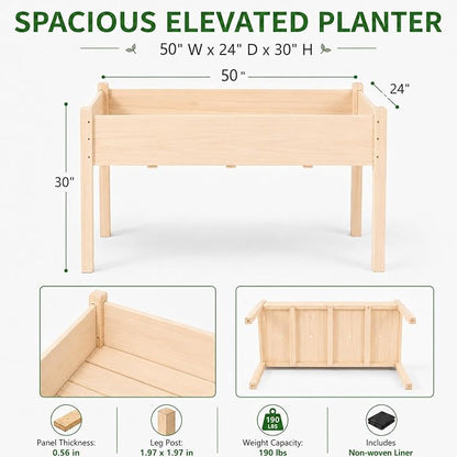 30" H Raised Garden Bed with Legs, Fir Wood Elevated Garden Bed Planter Box | Plant Stand Indoor/Outdoor for Tomato, Strawberry Herb Garden Planter