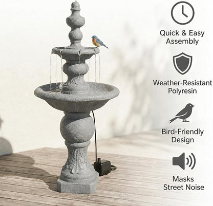 Teamson Home 52.56 in. Outdoor Two-Tier Water Fountain with Realistic ICY Stone Texture for Outdoor Living Spaces Creating a Calming Oasis for Gardens, Landscaping, Patios, Balconies, Lawns, Gray | Realistic ICY Stone Texture, For Gardens, Landscaping,...