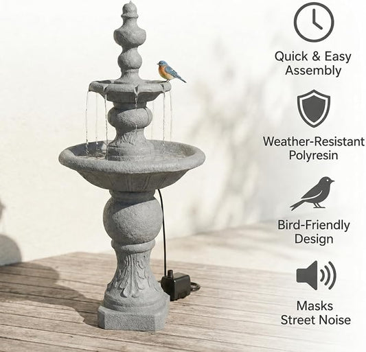 Teamson Home 52.56 in. Outdoor Two-Tier Water Fountain with Realistic ICY Stone Texture for Outdoor Living Spaces Creating a Calming Oasis for Gardens, Landscaping, Patios, Balconies, Lawns, Gray | Realistic ICY Stone Texture, For Gardens, Landscaping,...