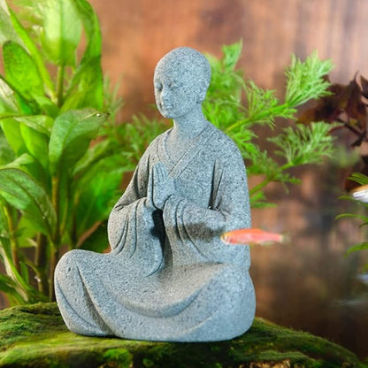 Happyyami Bonsai 2pcs Stone Monk Figurines Zen Buddha Statues Standing Monk Sculptures for Outdoor Landscape Garden Decoration Light Grey Miniature Figurines Miniature