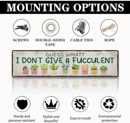 Funny Garden Metal Tin Sign, Guess What? I Don’t Give A Fucculent Sign, Vintage Rustic Outdoor Wall Decor, for Porch Patio Yard, Ideal for Succulent lovers, 15.7 x 3.9 Inches