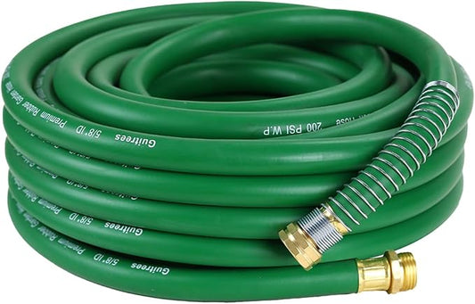 Guitrees 25FT 5/8 Heavy Duty Rubber Garden Hose - 300psi Working, 1000psi Burst - Hot/Cold Water - Five-Layered Braiding for Durability - Versatile for Gardening, Agriculture, Construction(Green)