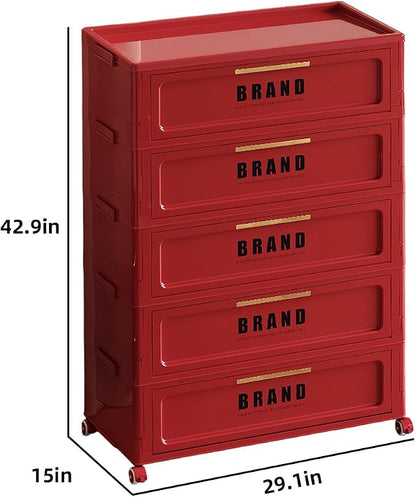 Foldable Storage Cabinet with Doors & Locking Wheels, 5-Tier Large-Capacity Organizer, No-Tool Setup, Impact-Resistant ABS Construction for Dorm, Pantry, Laundry, and Living Spaces