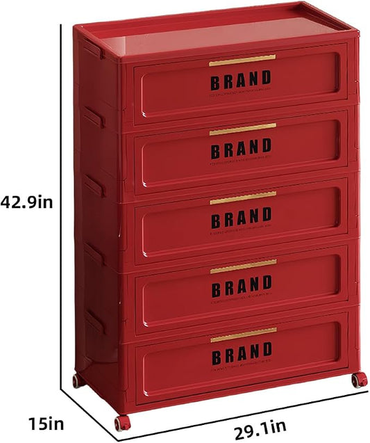 Foldable Storage Cabinet with Doors & Locking Wheels, 5-Tier Large-Capacity Organizer, No-Tool Setup, Impact-Resistant ABS Construction for Dorm, Pantry, Laundry, and Living Spaces