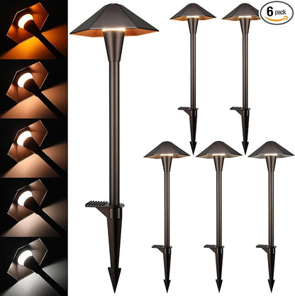 LEONLITE 6-Pack 5CCT Low Voltage LED Pathway Lights, Hexagon Head | 12-24V AC/DC, IP65, Landscape Path Lights, for Walkway Yard Garden, 1800/2700/3000/4000/5000K, Oil Rubbed Bronze, Aluminum
