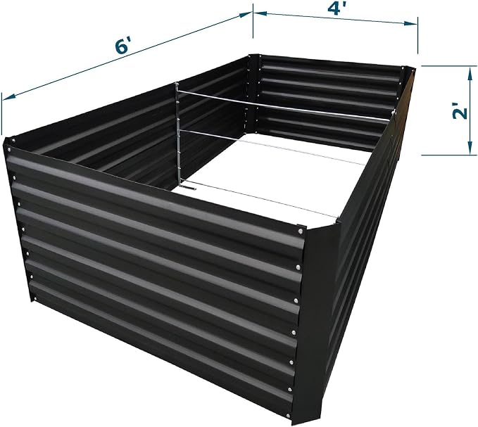 6x4x2FT Black Metal Raised Garden Bed Kit, Galvanized Outdoor Planter Box for Vegetables, Flowers, Herbs, Succulents and More