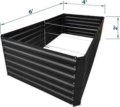 6x4x2FT Black Metal Raised Garden Bed Kit, Galvanized Outdoor Planter Box for Vegetables, Flowers, Herbs, Succulents and More