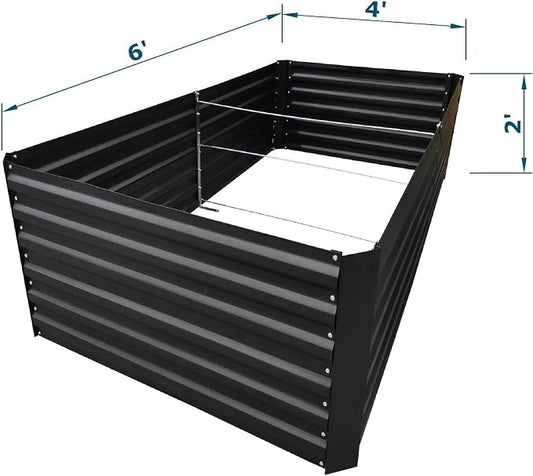 6x4x2FT Black Metal Raised Garden Bed Kit, Galvanized Outdoor Planter Box for Vegetables, Flowers, Herbs, Succulents and More