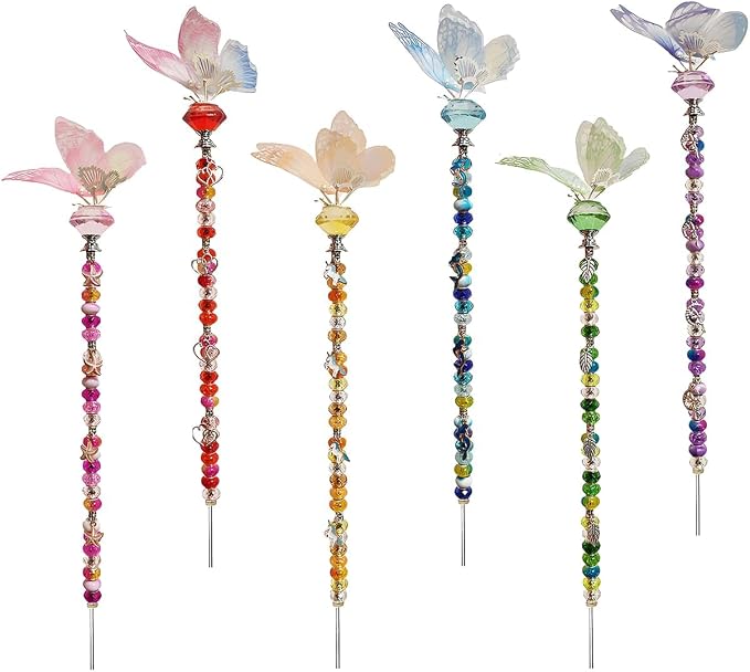 200Pcs DIY Butterfly Garden Stakes Kit - Fairy Wand Garden Stake Beads Kits, Fairy Garden Accessories Kit for Outdoor, Beadable Items (Butterfly)
