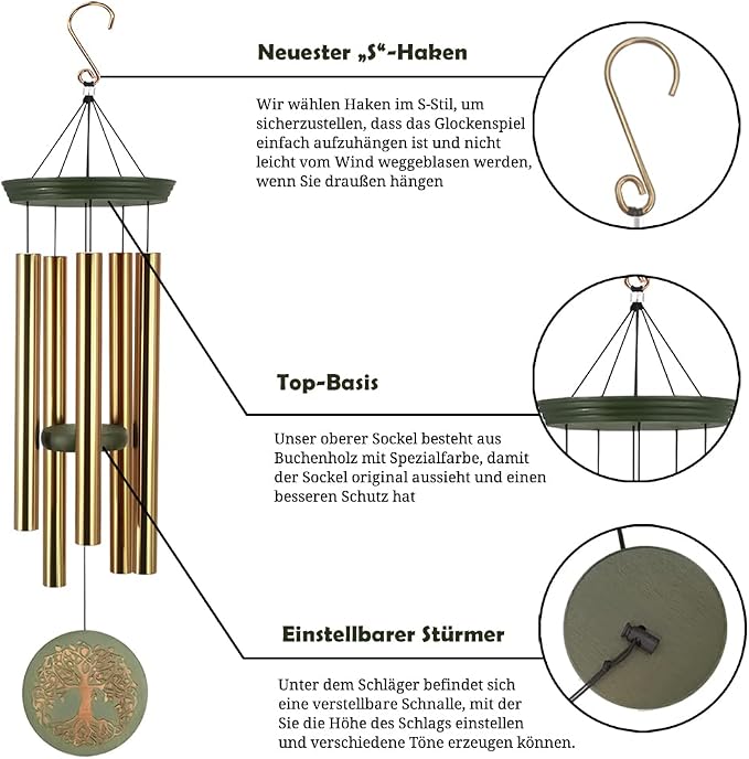 ASTARIN Wind Chimes for Outside,Outdoor Wind Chimes for Mother & Grandma - Large Garden Hanging Decor with Tree of Life Engraving, Perfect for Yard, Home, Christmas, Birthdays