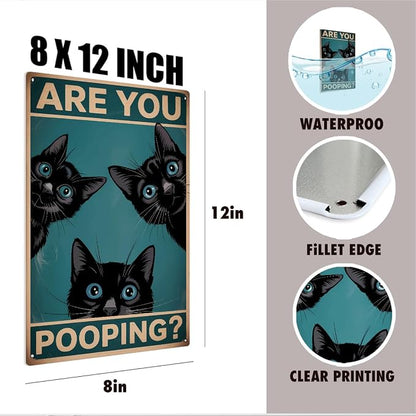 mmiishe Bathroom Decor Cat Lover Gifts for Women Men Funny Bathroom Signs Vintage Metal Black Cat Decor Are You Pooping for Restroom Toilet Powder Room Wall Decor 8x12 Inches Birthday Anniversary