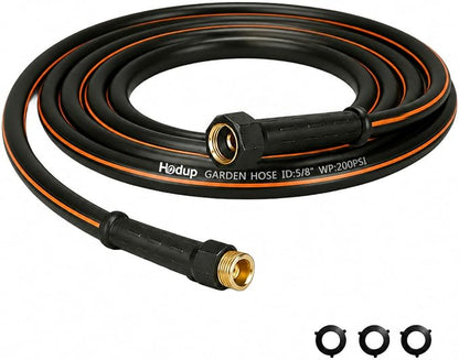 Heavy Duty Garden Hose 10 FT x 5/8" | Non-Expandable Hybrid Rubber Water Hose, Flexible & Leakproof All-Weather Yard Hose with Solid Fittings, Black/Orange