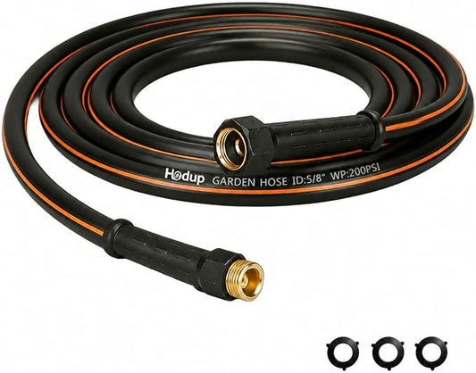 Heavy Duty Garden Hose 10 FT x 5/8" | Non-Expandable Hybrid Rubber Water Hose, Flexible & Leakproof All-Weather Yard Hose with Solid Fittings, Black/Orange
