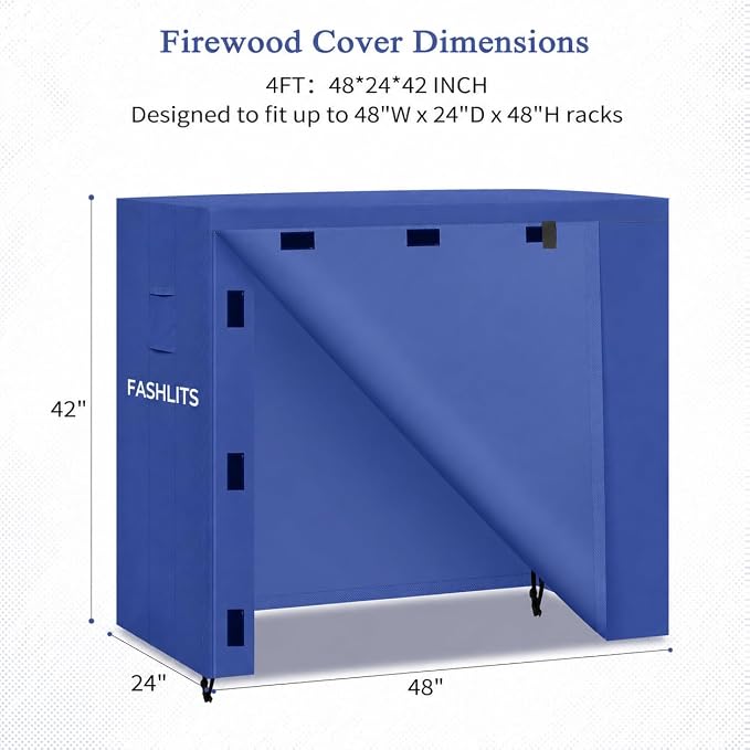 4ft Firewood Rack Cover, Waterproof Heavy Duty 600D Oxford | Storage Wood Rack Cover for Patio, Yard, Indoor and Outdoor Use(Cover Only, Rack Not Included)