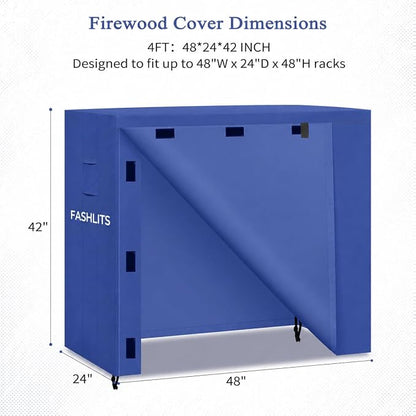 4ft Firewood Rack Cover, Waterproof Heavy Duty 600D Oxford | Storage Wood Rack Cover for Patio, Yard, Indoor and Outdoor Use(Cover Only, Rack Not Included)