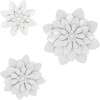Metal Flower Wall Art,Floral wall decor Multiple Layer Decor for Indoor Outdoor Home Bedroom Living Room Office Garden(White)