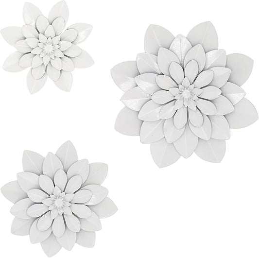 Metal Flower Wall Art,Floral wall decor Multiple Layer Decor for Indoor Outdoor Home Bedroom Living Room Office Garden(White)