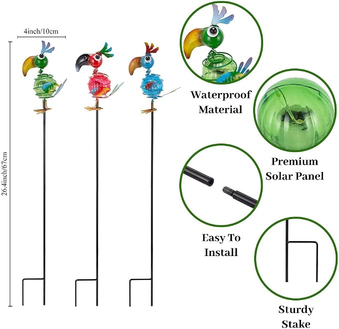 Viveta 3 Pack Garden Solar Lights, Bird Solar Figurine Lights Stake | Decorative Outdoor Solar Lights Waterproof for Garden Pathway Patio