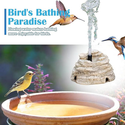 Bird Bath Fountain, Resin Granite with 9.8ft Long Wired Pump for Outdoor Garden Patio Decor, Rock Water Feature Fountain for Hummingbird Birdbath Aquariums and Fish Tank (Gray)