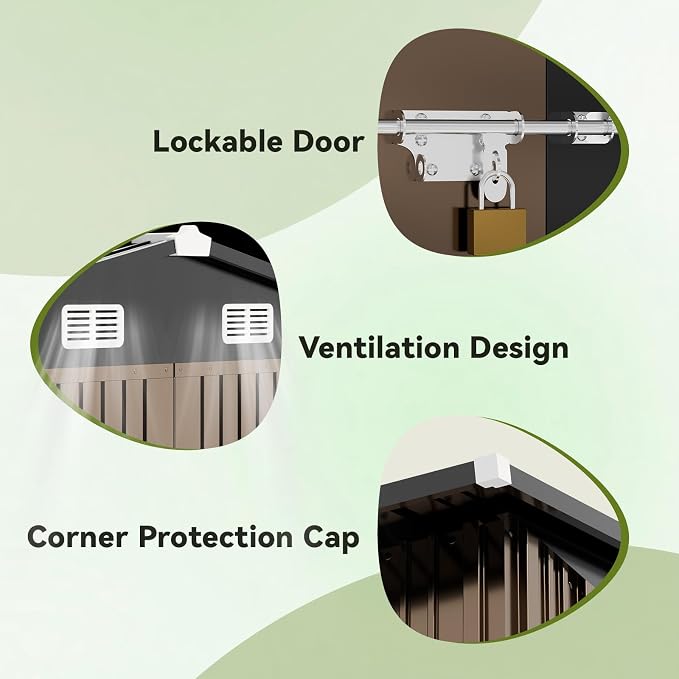 COMHOMA Shed Outdoor Storage Shed Metal,Lockable Doors Tool Sheds with Sloping Roof,Steel Garden Shed with Air Vent for Backyard,Patio,Lawn,Poolside (Brown, 10'x10') | Sloping Roof and Air Vent Perfect for Backyard Patio Lawn and Poolside