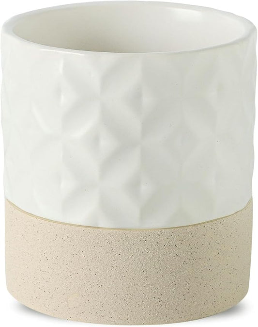 Nihow Self Watering Ceramic Plant Pot, 4.5 Inch, Matte White & Brown Star | Drainage Hole, Water Storage Plus, Indoor & Outdoor, Cylinder Flower Pot, For Herbs/Violets