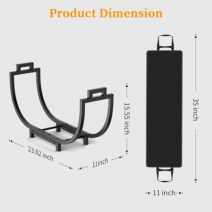 Elbourn Firewood Rack, 24 Inch Indoor Fireplace Log Holder with Carrier, Thickened Metal Rustproof Wood Storage Rack