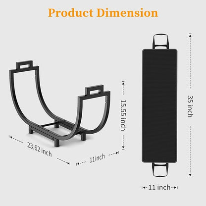 Elbourn Firewood Rack, 24 Inch Indoor Fireplace Log Holder with Carrier, Thickened Metal Rustproof Wood Storage Rack